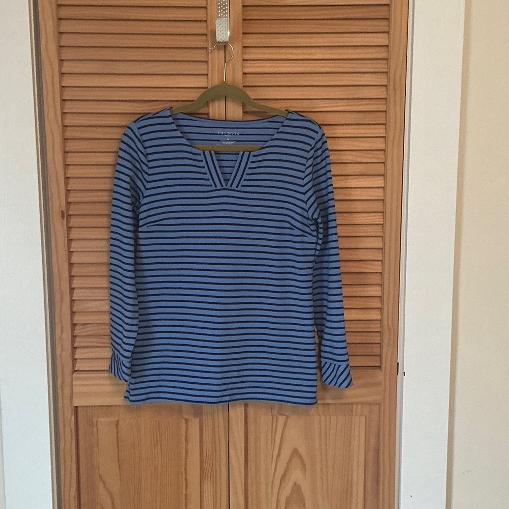 Talbots Navy Striped Long Sleeve Top